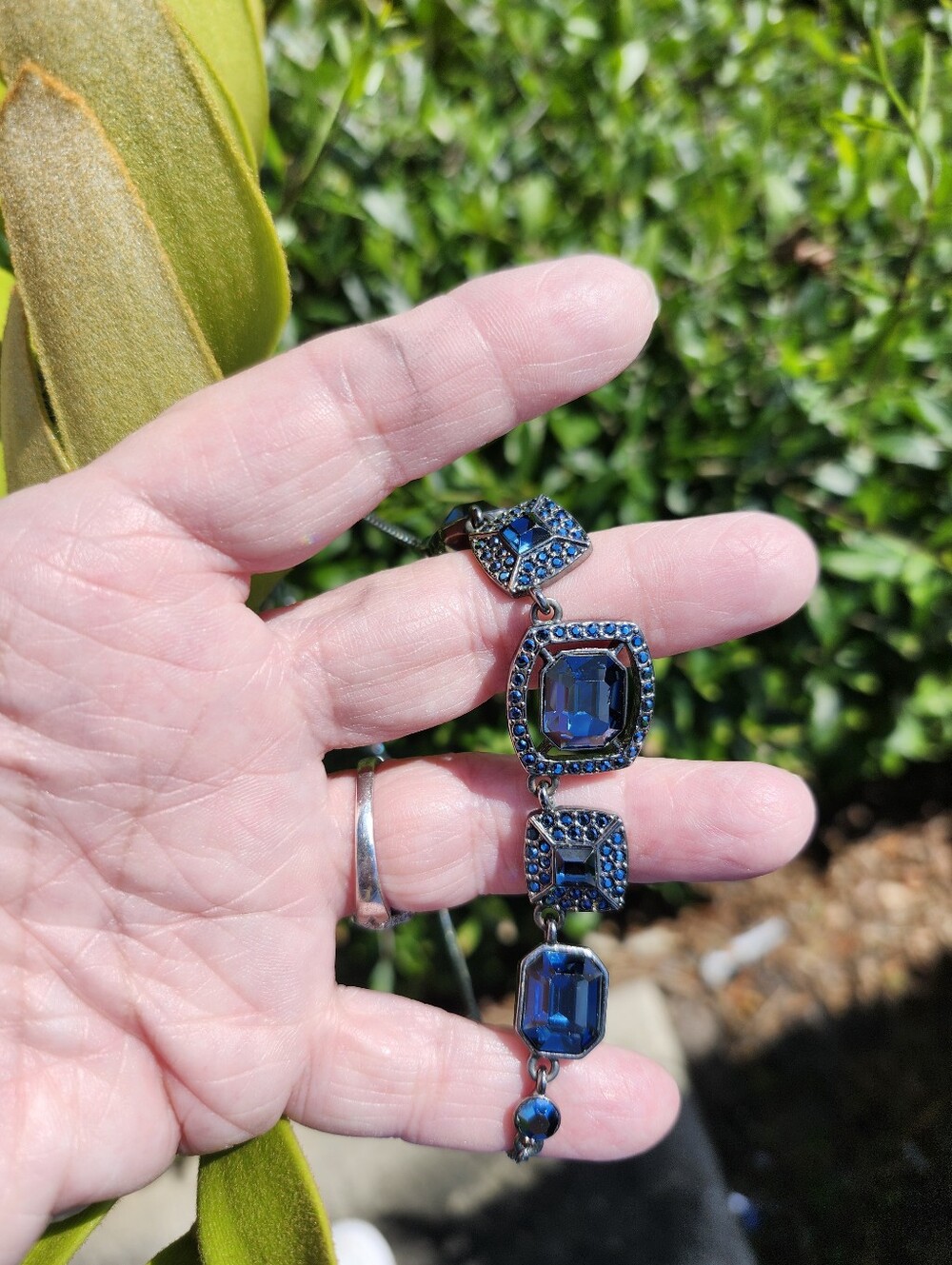 Givenchy Blue Crystal Statement Necklace in Gunmetal Tone Excellent Condition - Picture 6 of 8